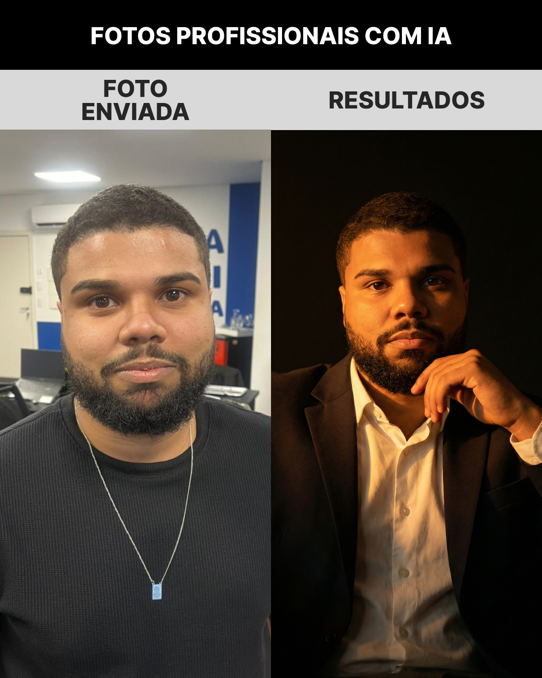 Resultado real: selfie transformada em foto profissional com IA